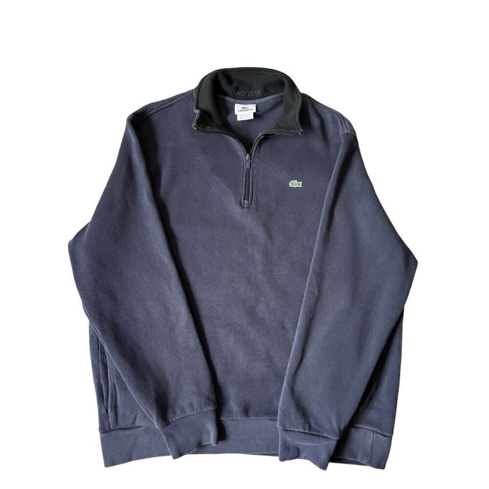 Lacoste Sweatshirt Mens sz L Blue 1/4 Zip Pullover Cotton Tennis Preppy